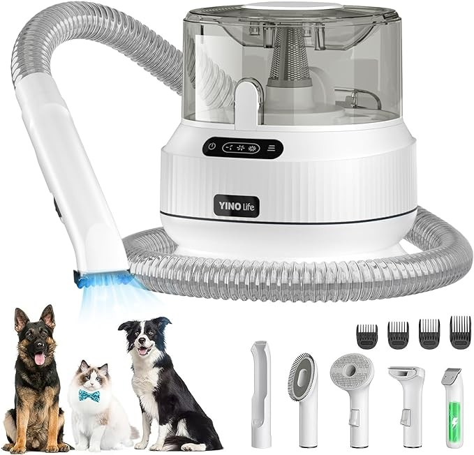 YINOLIFE Dog Grooming Kit, 12Kpa Pet Grooming Vacuum Suction 99% Pet Hair, Dog Electric Clipper & Dog Brush for Shedding with 5 Pet Grooming Tools, Low Noise Dog Hair Remover Pet Supplies