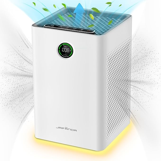 Jafända Air Purifiers for Home Large Room Up To 1190ft² H13 True HEPA Filter, Activated Carbon Remove 99.97% Dust Smoke Odor Pollen Pets Hair Dander Allergies, Quiet Sleep Mode 23dB, Night Light