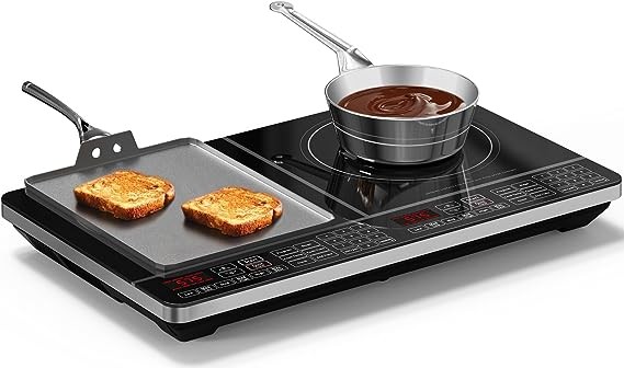 Nuwave PIC Double, Portable, Powerful 1800W with 2 Large 8” Heating Coils, Independent Controls, 94 Temp Settings from 100°F to 575°F in 5°F Increments, 11.5” Shatter-Proof Ceramic Glass Surface