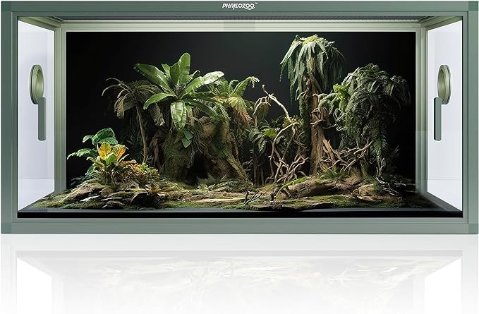 Phailozoo Lizard Tank with Glass Doors, Front Opening Terrarium for Easy Maintenance, Gecko Tank with Leakproof Bottom & Top Screen Ventilation, 50 Gallon Frog Terrarium, 36x18x18 Reptile Tank
