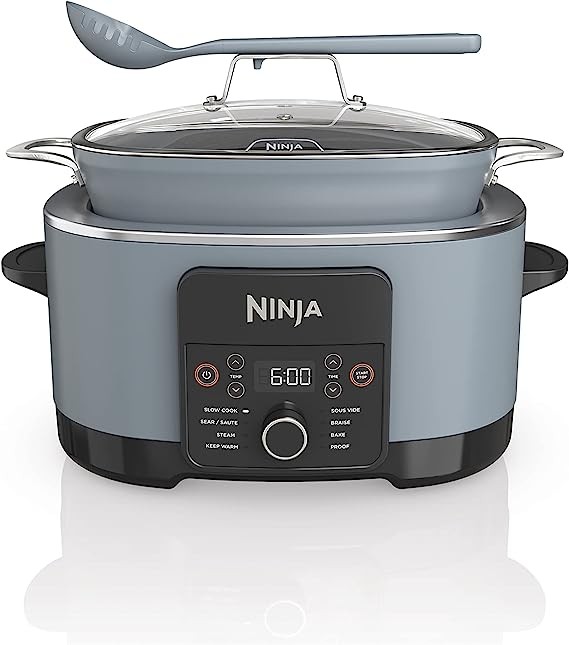 Ninja MC1001 Foodi PossibleCooker PRO 8.5 Quart Multi-Cooker, with 8-in-1 Slow Cooker, Dutch Oven, Steamer & More, Glass Lid Integrated Spoon, Nonstick, Oven Safe Pot to 500°F, Sea Salt Gray