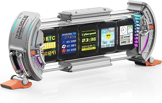 Divoom Times Gate - Cyberpunk Gaming Setup Digital Clock with Smart APP Control, WiFi Connect, RGB LED Display, Personalized Dashboard, Pixel Art for Gaming Room & Office Decor(Sliver)