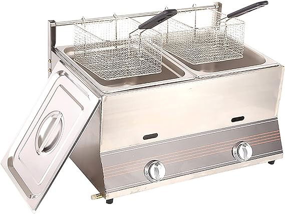 Gas Deep Fryer Commercial Propane Countertop Deep Gas Fryer, Stainless Steel, with Basket Chicken Chips Fryer For French Fries Home Kitchen Restaurant